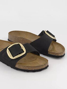 LN Birkenstock Madrid Big Buckle Sandals Black Nubuck *40*